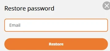 PokieSurf Restore password dialog with one email field and the Restore button under it